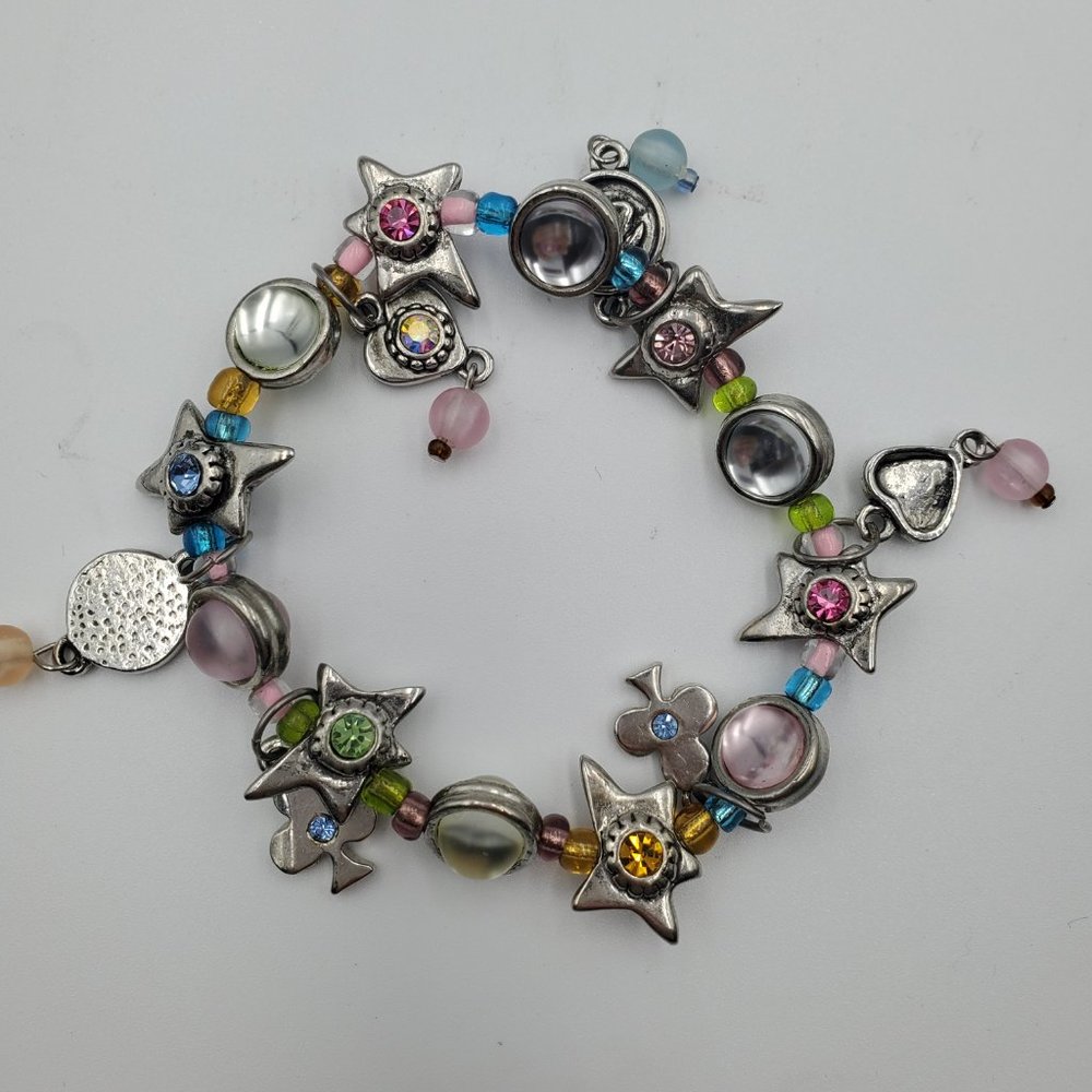 Silver Women's Stretch Bracelet Rhinestones - Picture 2 of 5